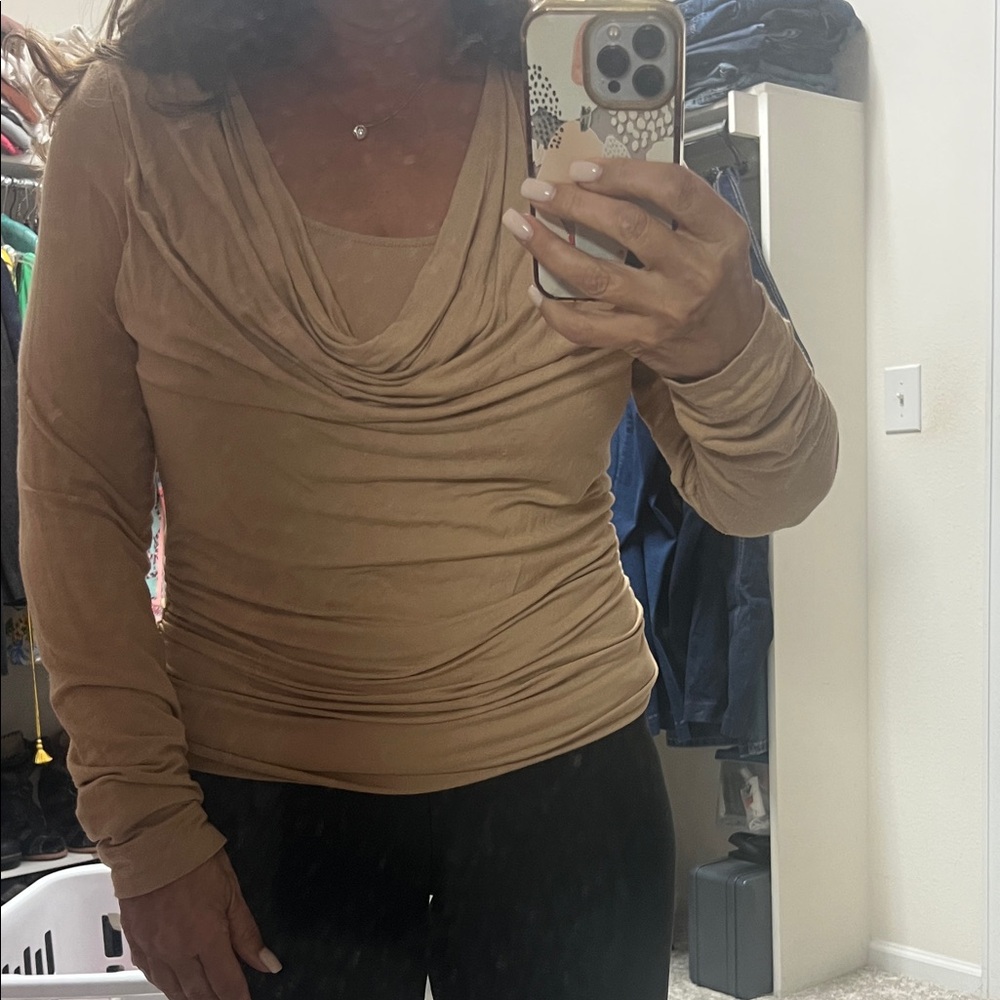 CAbi Tan Drape Neck Top